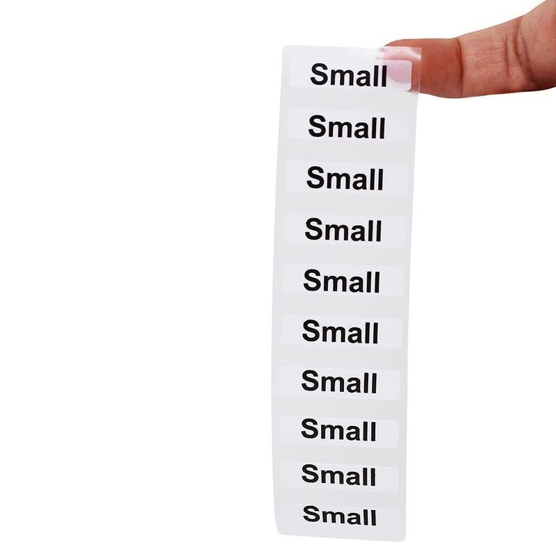 InStockLabels.com Small Clothing Labels â€“ Clear Size Strip Stickers with Black Text, 1.25 x 5 Inch Adhesive Labels, 125 Total Stickers for Retail Apparel, Clothing Organization, and Inventory â€“ Made in The USA - Image 3